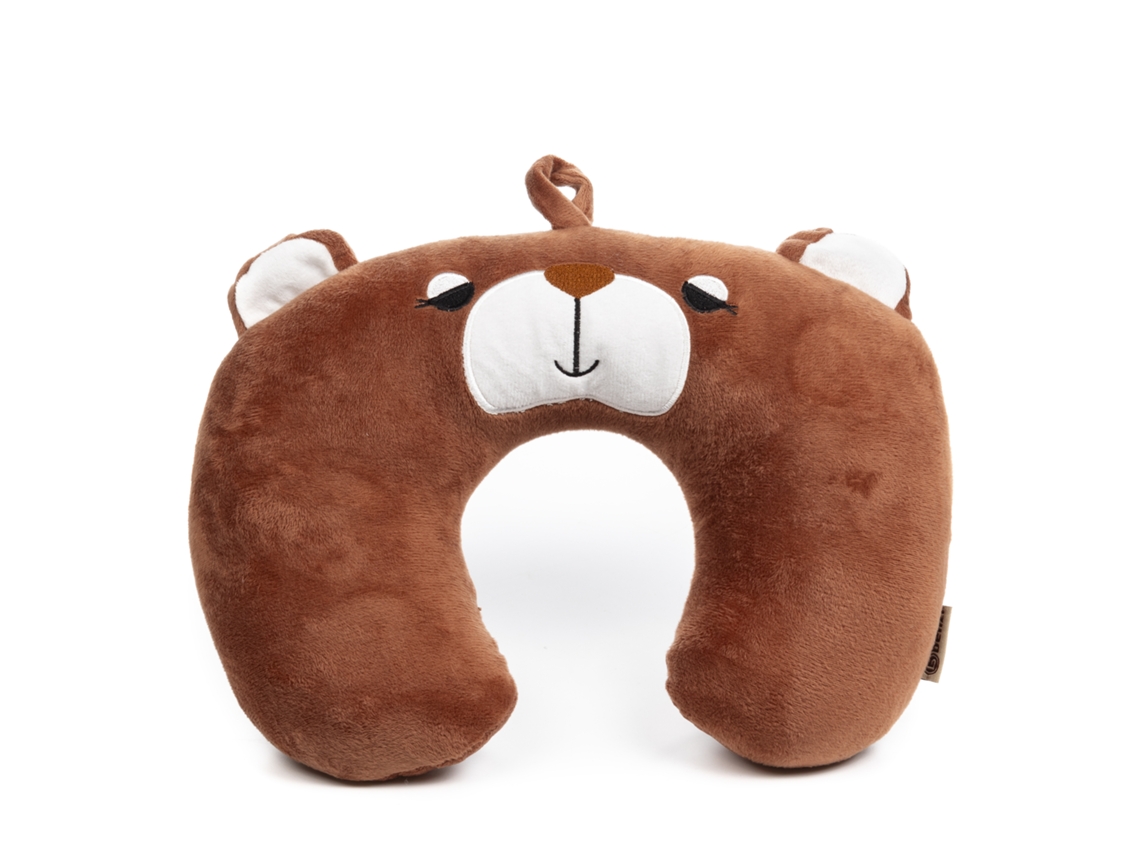 Almohada De Viaje Cojín Cervical Infantil. Extra Suave, Relleno Interior Confortable. Diseño Osito Marrón.