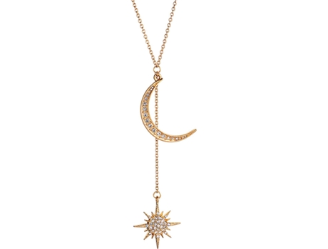 Collares Largos Para Mujer, Collar Con Colgante De Cadena Simple De Luna Y Estrella De Plata Dorada Para Niñas ZMDECQNA