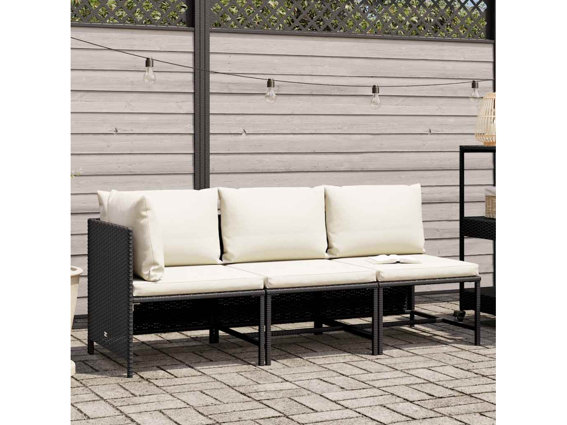 Maison Exclusive - Set De Sofás De Jardín 3 Piezas Y Cojines Ratán Sintético Negro