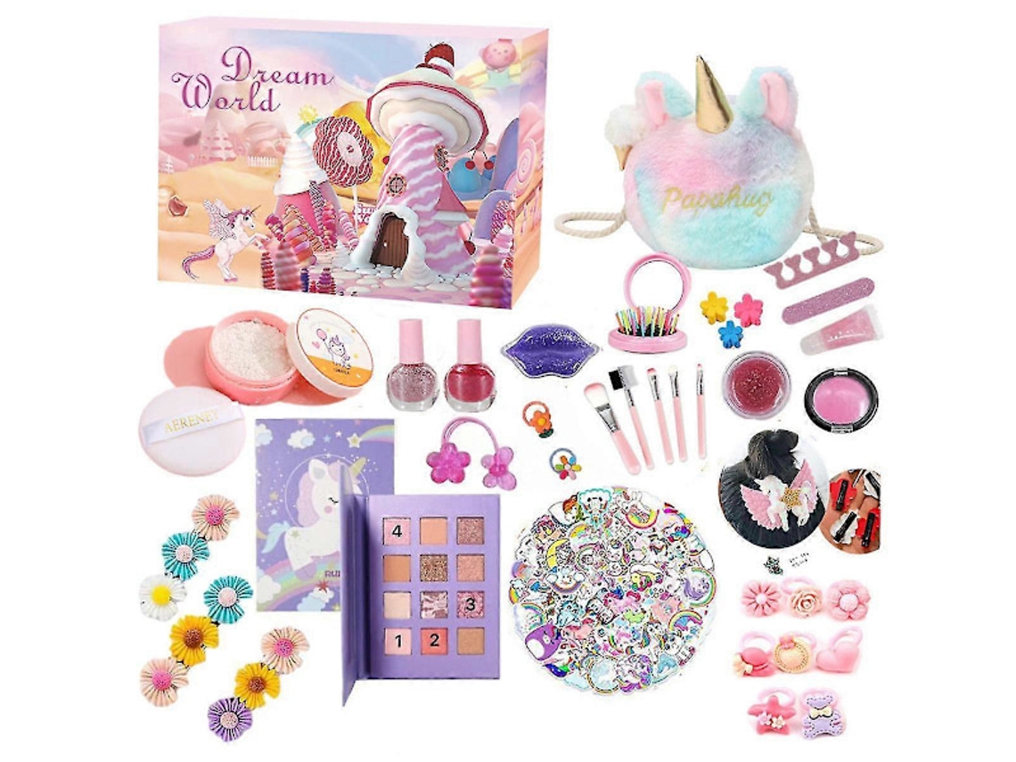 Set de maquillaje con calendario de adviento de 24 compartimentos y bolsa de unicornio, regalos para adolescentes y niños Aeuzwr