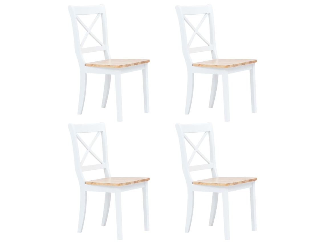 Maison Exclusive - Juego De Comedor 5 Piezas Madera Maciza De Caucho Blanco Marrón