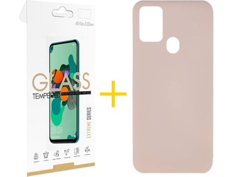 Funda y Protector de Vidrio 1x Samsung Galaxy A21s SKYHE Silicona Líquida Rosa Crema