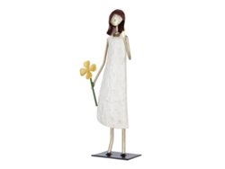 Estatua Decorativa De Una Niña De Hierro Con Una Flor Para La Sala De Estar Y La Mesa: Un Regalo De Vitalidad Y Esperanza.