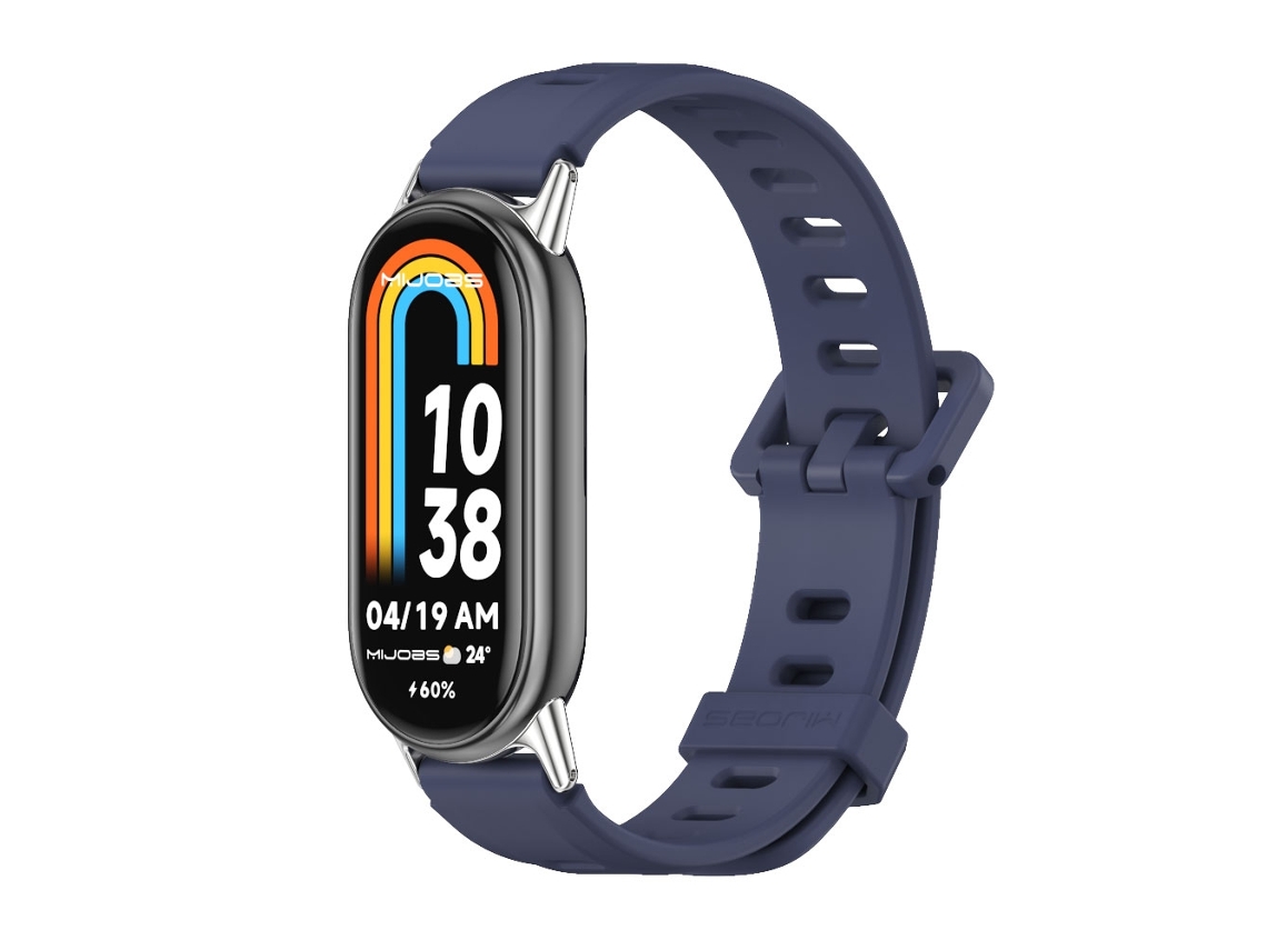 Bracelete De Smartwatch Para Xiaomi Mi Band 8 Mijobs De Silicone Respirável Com Buraco Plano (Azul Meia-Noite + Prata) Siurn