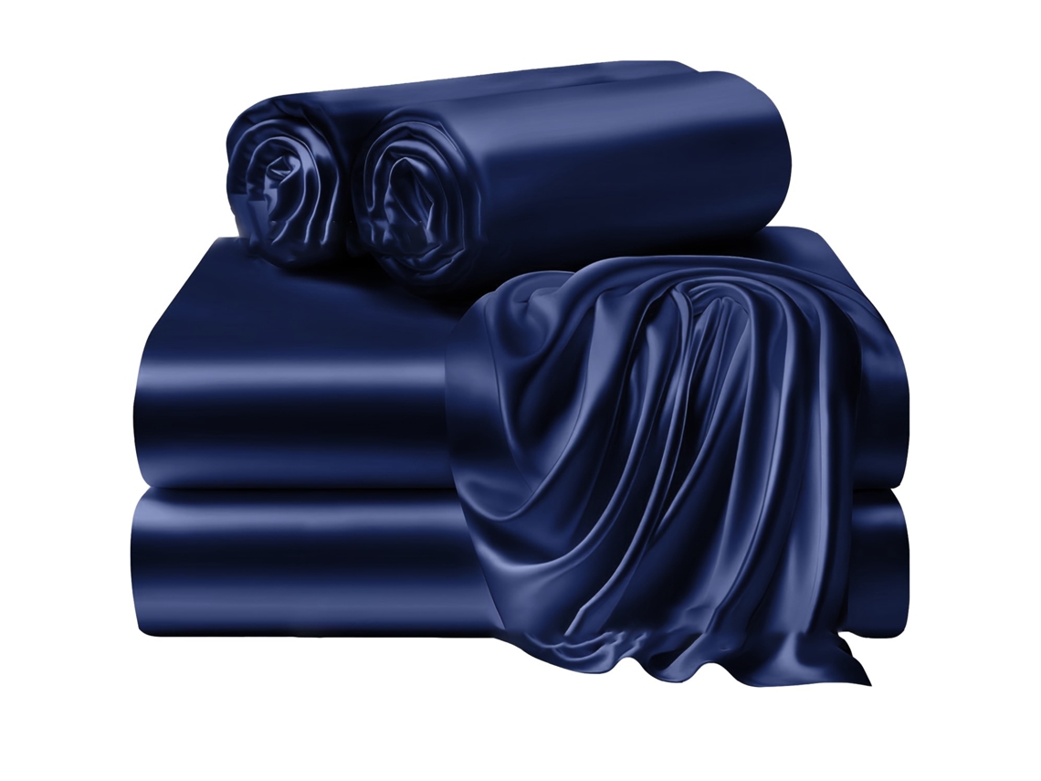4pack Juego De Sábanas Ajustables De Satén Chrui 100% Poliéster 153x203x35cm (azul Marino)