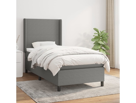 vidaXL Cama con somier y colchón 90x200 cm tela gris oscuro