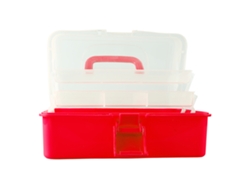 Caja De Almacenamiento Portátil De Plástico De Tres Capas Con Asa Para Manualidades, Cosméticos Y Accesorios - Roja