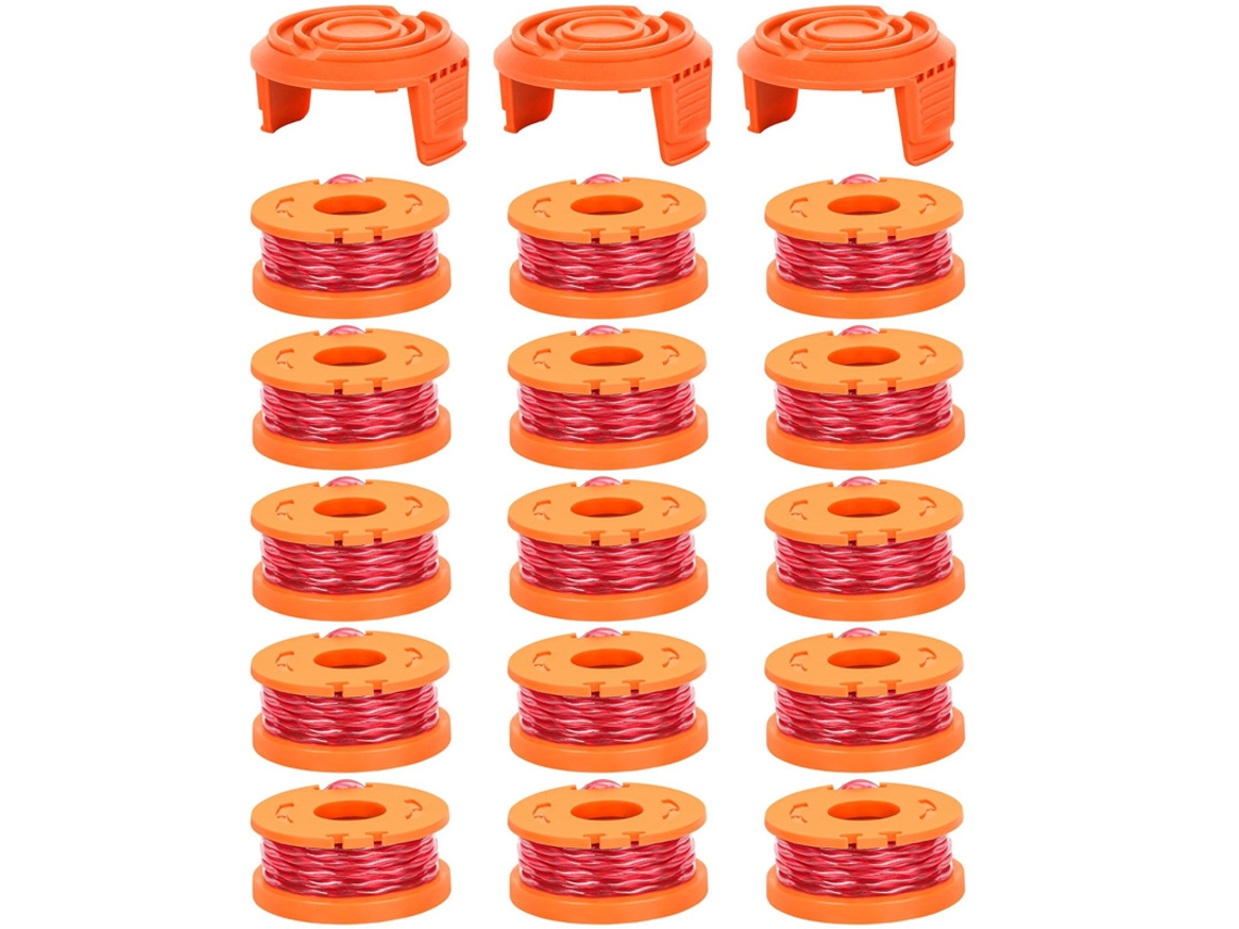 Paquete De 15 Carretes De Hilo Con 3 Tapas Para Desbrozadora Worx Wa0010/wa6531 Henten Home
