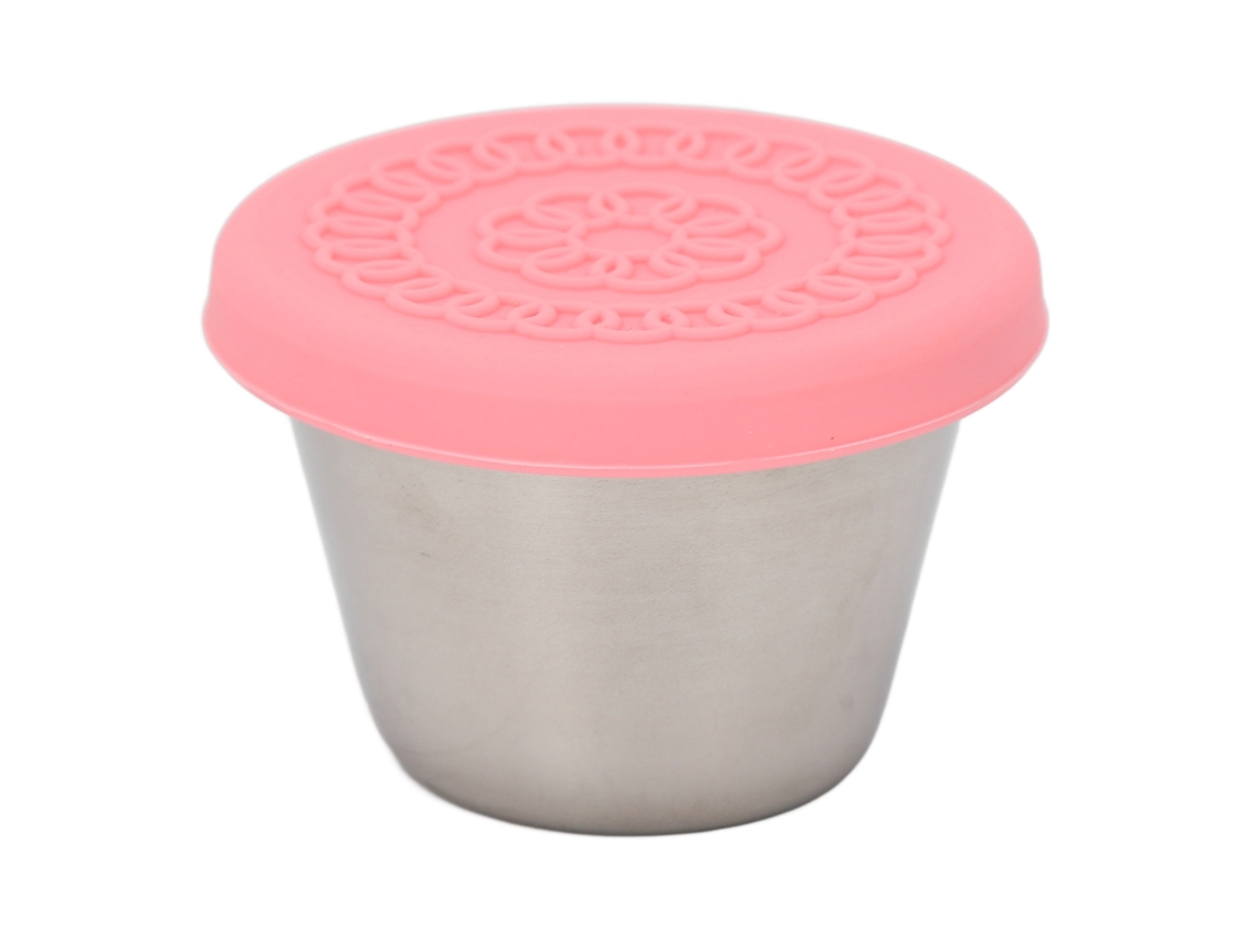 Recipiente para salsa de acero inoxidable 304 con tapa de silicona de 70 ml para guarniciones y salsas sin fugas.