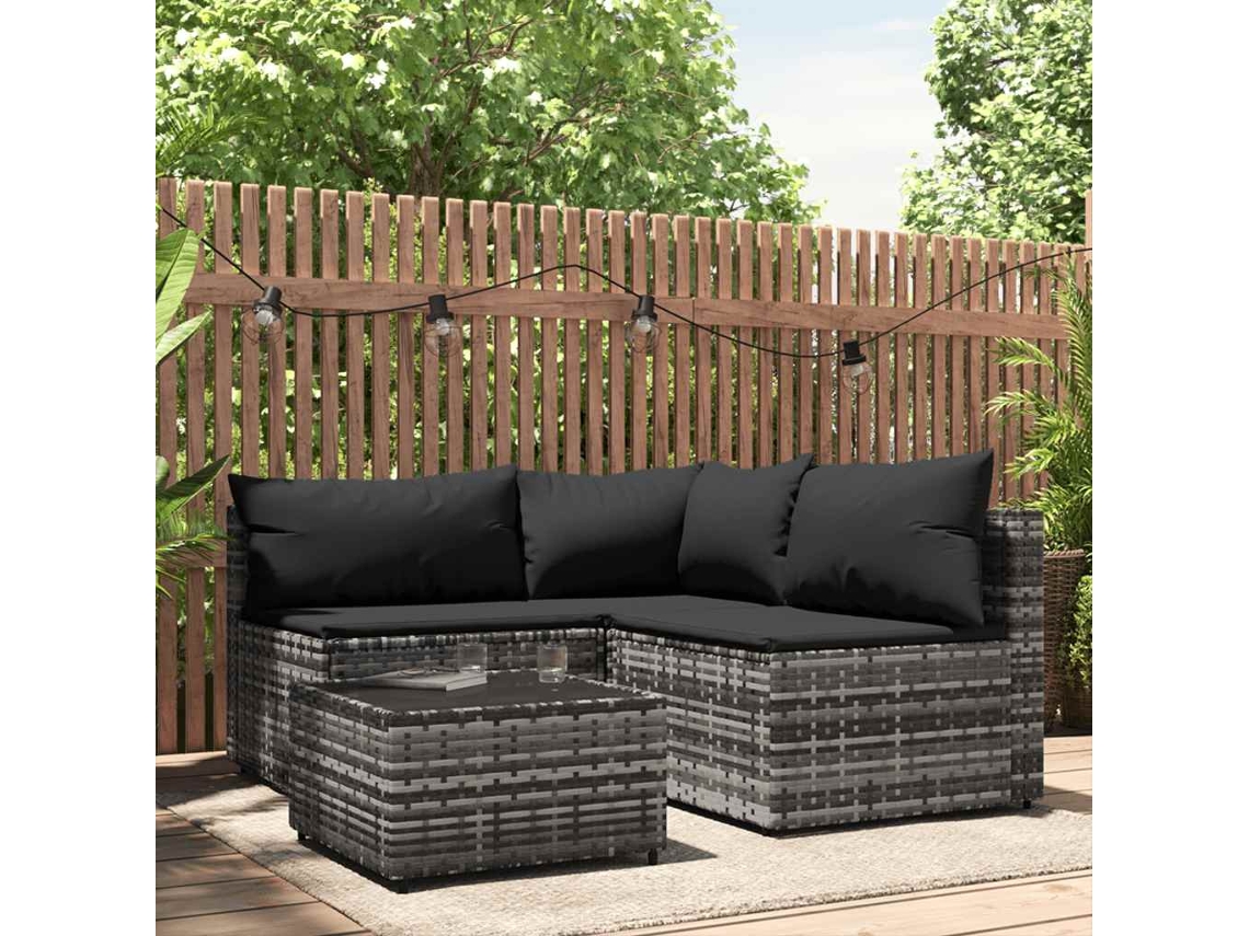 Conjunto de muebles de jardín con cojines, mimbre gris PE Dkd Home Decor