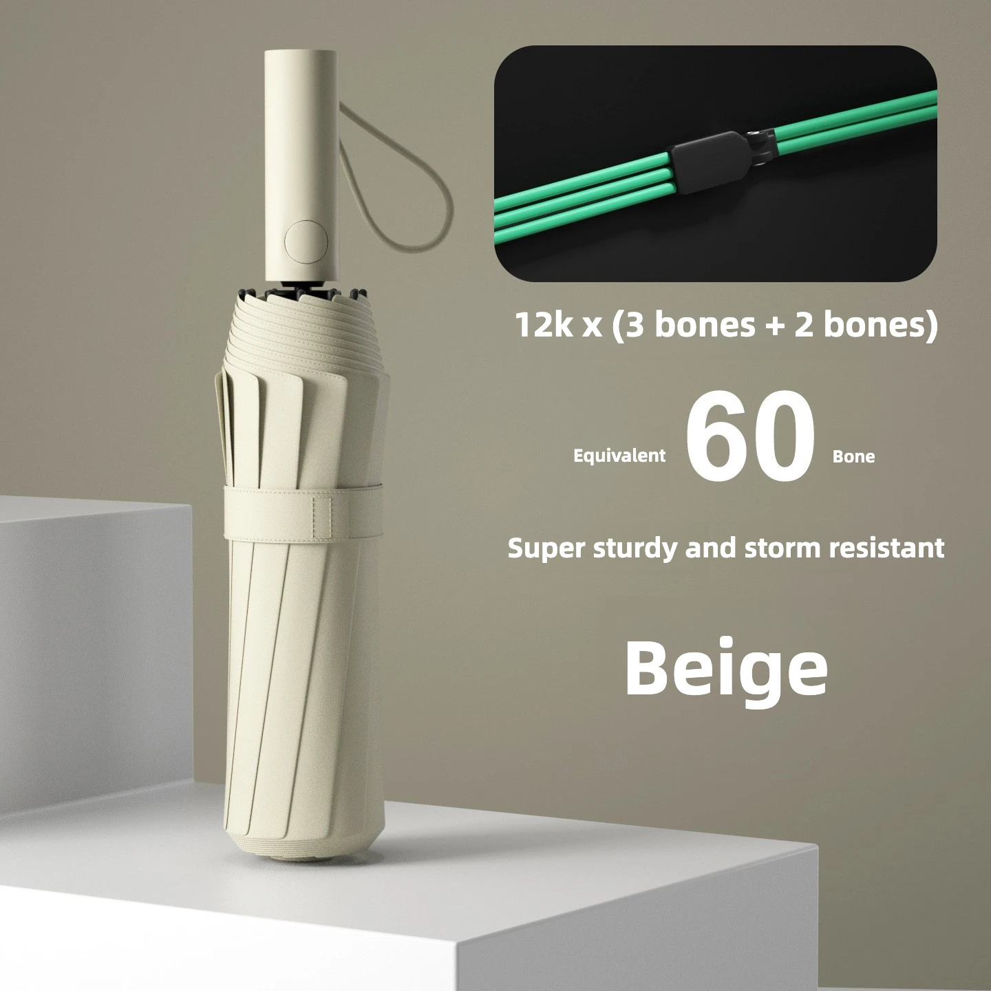 Paraguas Plegable Automático (marrón Claro 12k) Resistente Al Viento, Con Protección Solar Upf50+ Y Protección Uv.