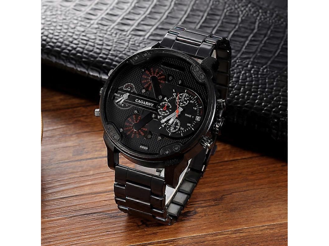 Reloj de cuarzo Cagarny 6820 para hombre con esfera redonda grande y doble pantalla Hengrongshen