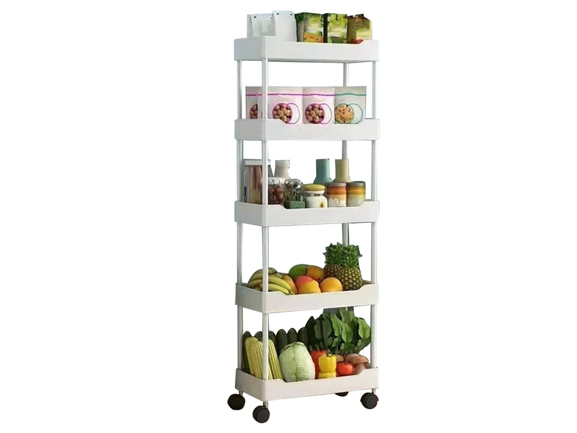 Carrito multiusos con ruedas de 5 niveles, organizador de almacenamiento con ruedas para el hogar y la oficina.