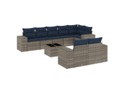 Conjunto de sofá de jardín de 9 piezas con cojines, ratán gris. EXCLUSIVO DE MAISON.