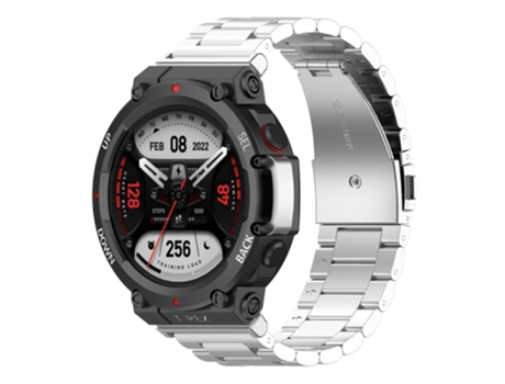 Correa de acero inoxidable tres cuentas con hebilla plegable para Huami Amazfit T-Rex 2 - plata