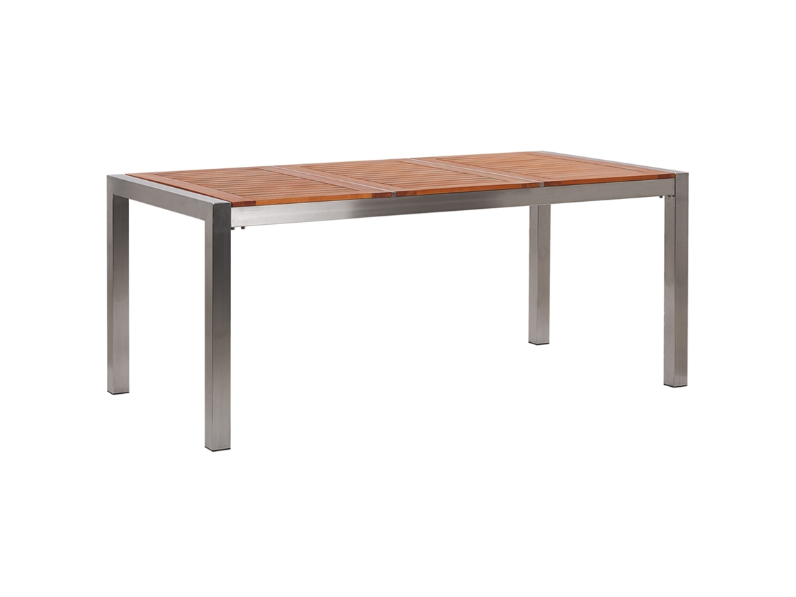 Mesa de comedor para 6 personas BELIANI Grosseto de Acero inoxidable, Madera de eucalipto Madera clara 90x180x74