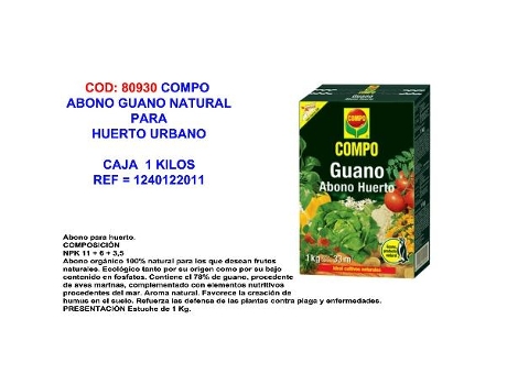 Compo abono guano natural para huerto urbano 1 k 1240122011