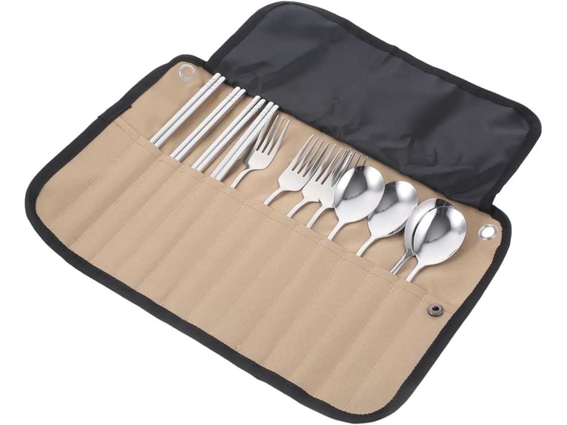 Juego De Cubiertos Para Camping Con Estuche De Nailon Portátil