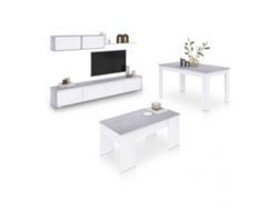 Pack salón con mesa de centro y mesa de comedor Arlet Max V2B Blanco Artik (Blanco Mate) - Gris Cemento 200 x 43 x 41 cm