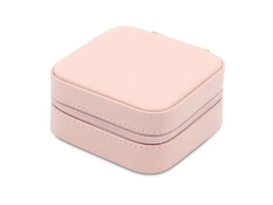 Caja de almacenamiento de joyas portátil minimalista de piel sintética rosa