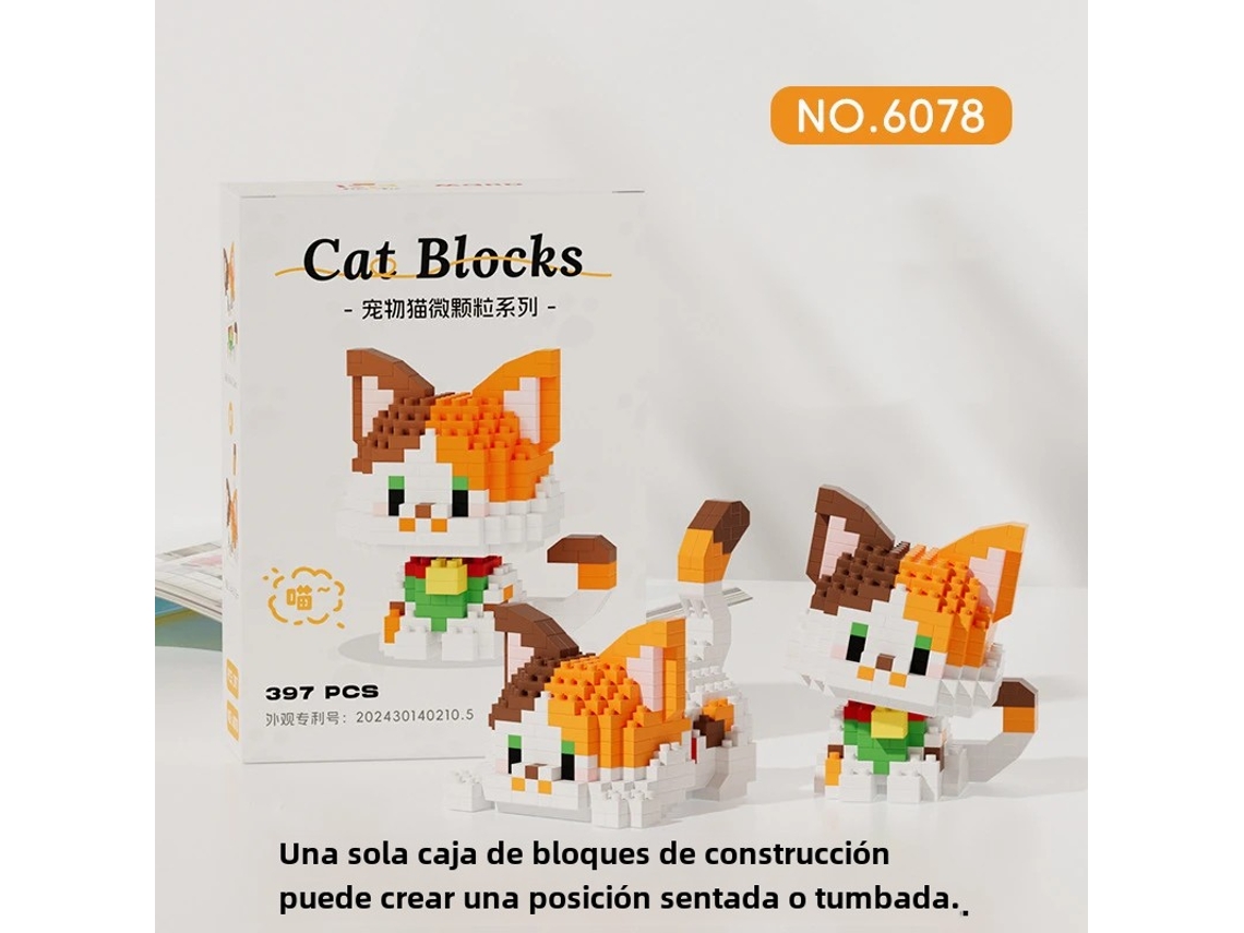 (estilo 2) Juguete De Bloques De Construcción Con Diseño De Vaca, Degradado Plateado Y Gato Naranja Miau Miau
