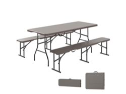 Conjunto De Mesa Y Banco Plegables Para Camping, Imitación Madera, 180x74x74cm, Marrón.