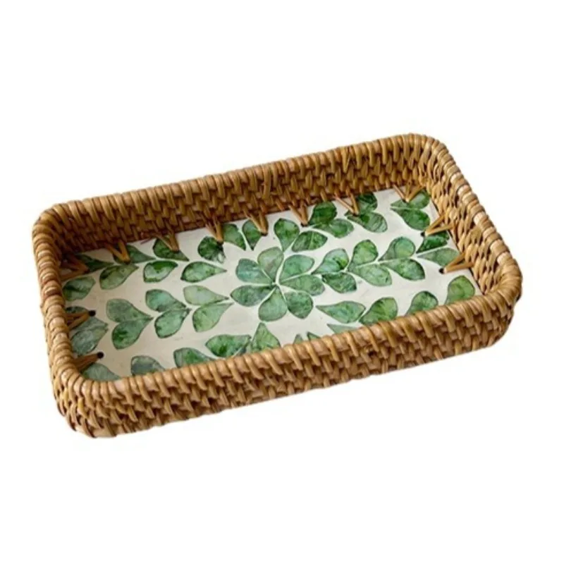 (tamaño Pequeño, Tejido De Mimbre Verde - 22 X 12 X 4 Cm) Bandeja De Almacenamiento De Ratán, Bandeja Decorativa Para Frutas