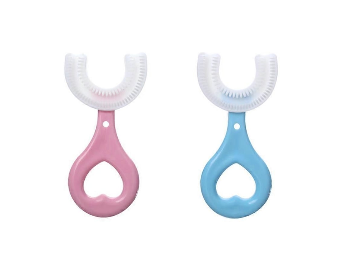 2 Escovas De Dentes Infantis Em Formato De U Com Mordedor De Silicone Para Higiene Bucal Infantil