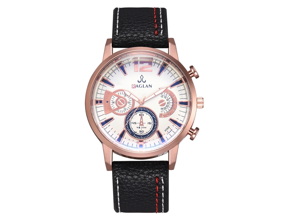 Reloj De Cuarzo Para Hombre Con Correa De Piel Sintética, Estilo Negro Sencillo.