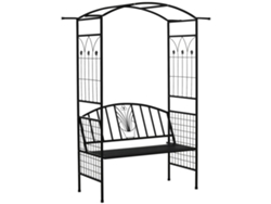 Banco Con Forma De Arco Para Plantas, Estructura Metálica Negra, 154x60x205cm