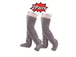 2 Pares De Calcetines Por Encima De La Rodilla, Calcetines Altos Cálidos De Invierno, Calentadores De Piernas Cálidos (gris) Cuich