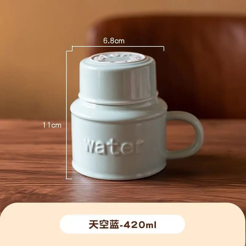 Taza De Cerámica (azul Cielo, 401-500 Ml), Multifuncional, Tamaños Grande Y Pequeño, Diseño Creativo Con Tapa.