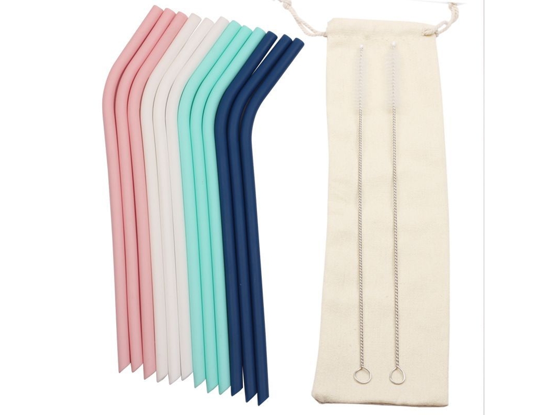 Juego de 14 Pajitas de Silicona Reutilizables Con Cepillos Multicolor Bpa Free para Batidos