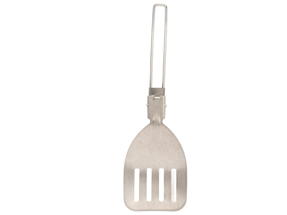 Espátula dobrável em aço inoxidável 304 com trava, leve e portátil, ideal para camping e culinária ao ar livre.