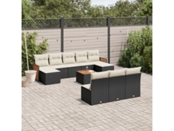 Conjunto de sofá de jardín de 11 piezas con cojines de mimbre sintético negro de DKD Home Decor