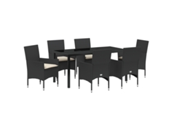 Juego de comedor Vidaxl de 7 piezas con cojines en ratán sintético negro