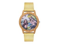 Reloj Analógico De Cuarzo Para Mujer Con Brazalete De Malla De Acero Y Esfera Dorada.