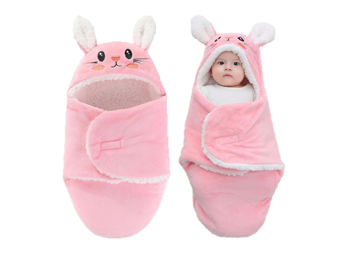 Manta/saco De Dormir De Forro Polar Con Capucha Para Bebés De 3 A 6 Meses - Conejo Rosa