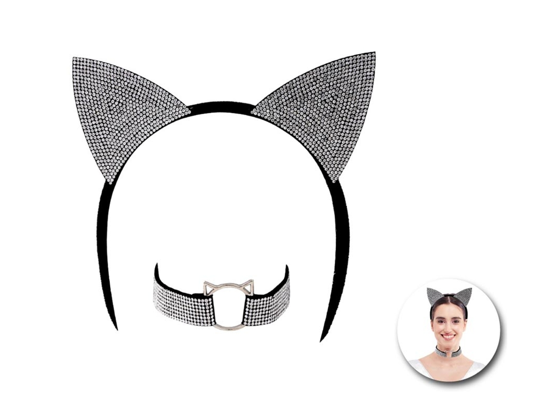 Kit de Gata brillante adulto Diadema y Collar