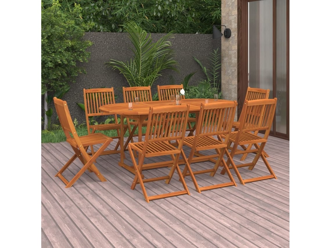 Juego de comedor de jardín de 9 piezas, 180 x 90 x 75 cm, madera maciza de acacia, DKD Home Decor