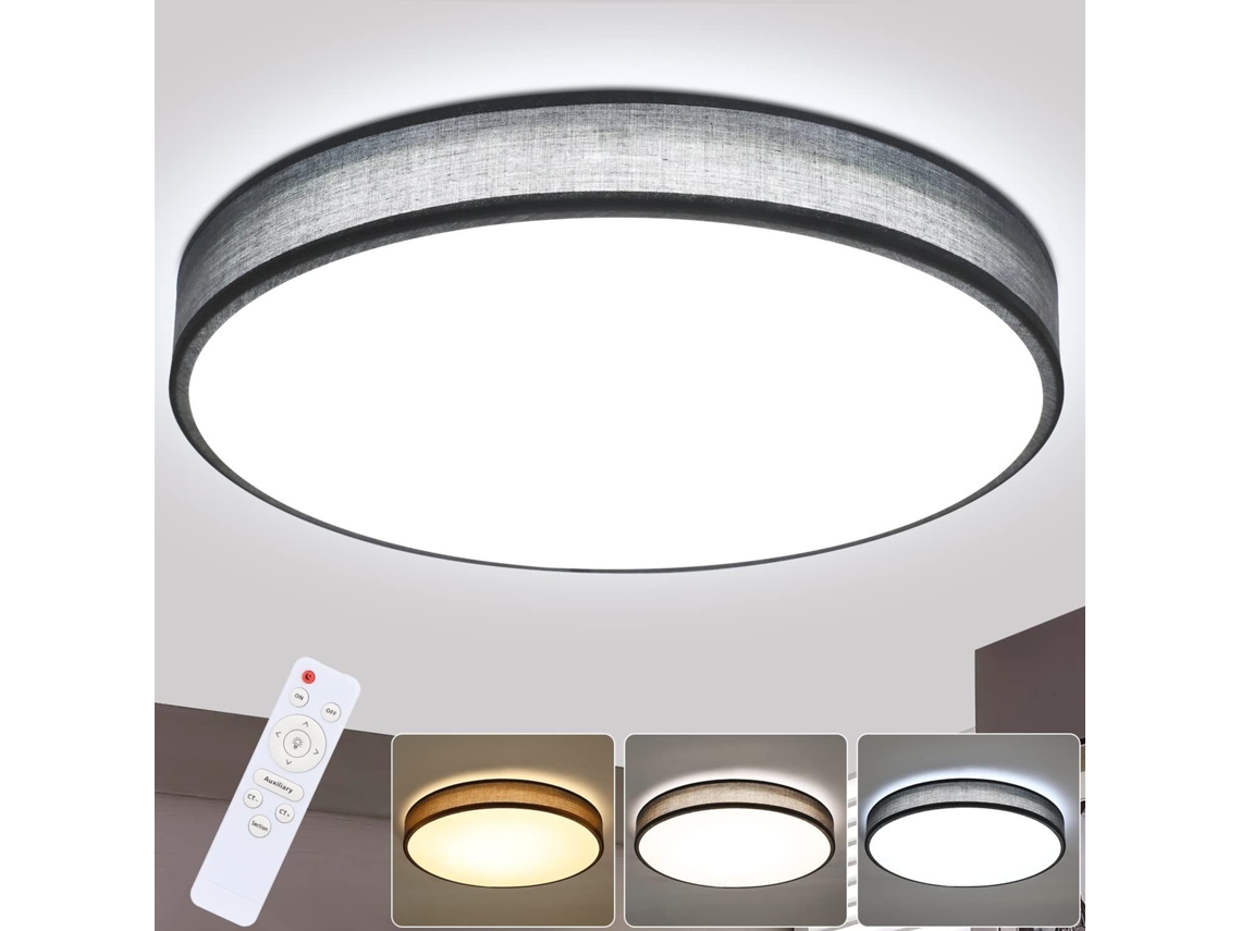 Lámpara de techo LED redonda de tela de 38 cm de diámetro, 38 W, para dormitorio (Zmh)