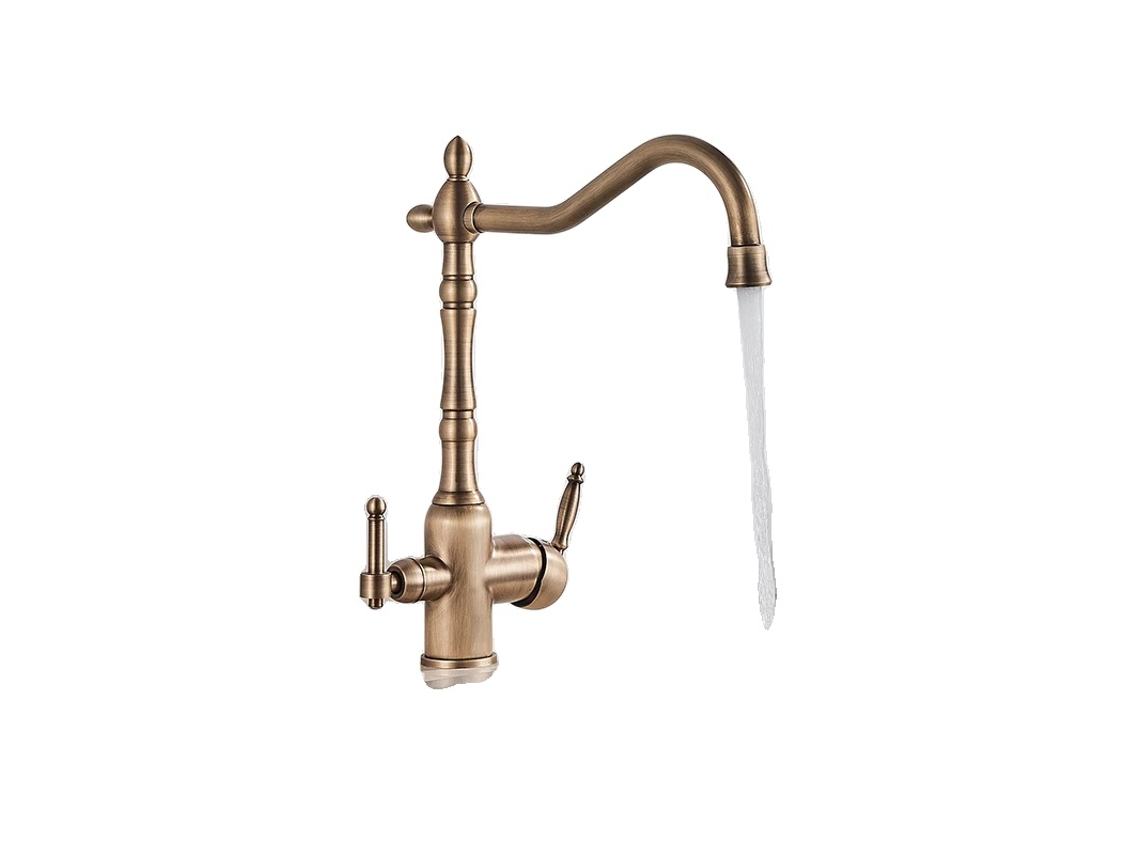 Grifo de cocina con rotación de 360 grados y doble manija, bronce antiguo OEM