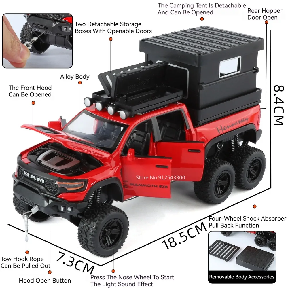 (trx Rojo) 1:32 - Coche en miniatura con funciones de sonido y luz, fabricado en metal troquelado.