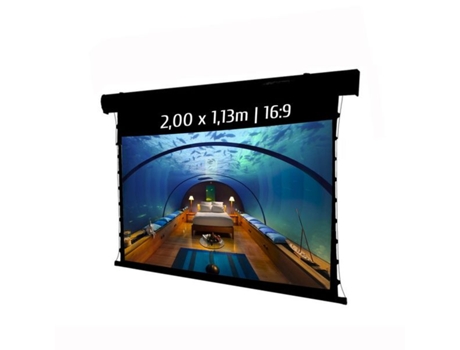 Pantalla de proyección motorizada tensionada 2,00 x 1,13 m, formato 16:9, Wi-Fi, carcasa negra