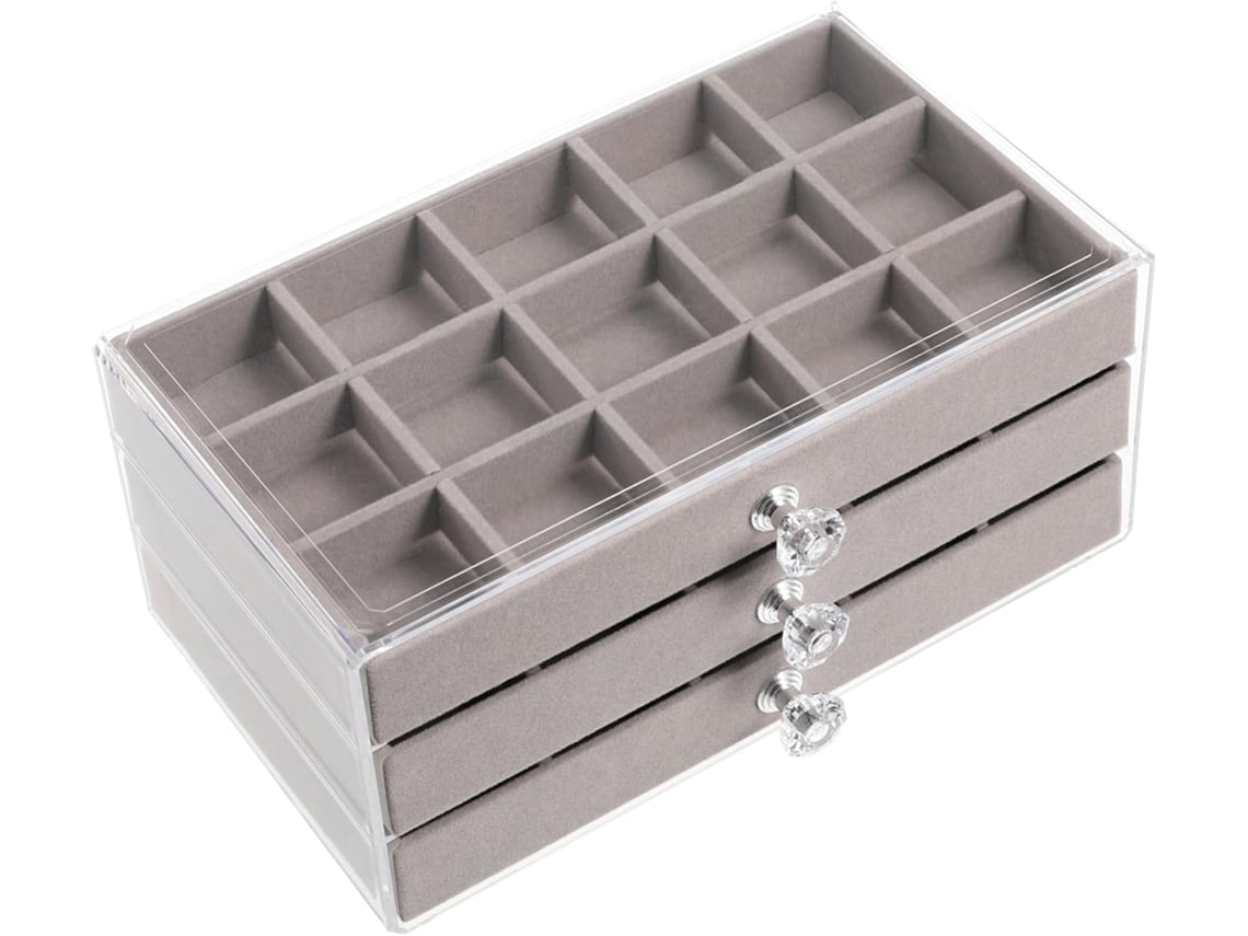 Elegante Joyero De Acrílico Con 3 Cajones Y 45 Compartimentos Para Organizar Collares Y Pendientes.