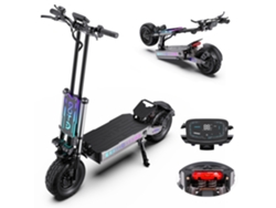 Patinete eléctrico plegable Ootd T90 con doble tracción, motor de 4200 W, batería de 60 V y 31,2 Ah, velocidad máxima de 85 km/h, neumáticos de 13 pulgadas y aplicación.