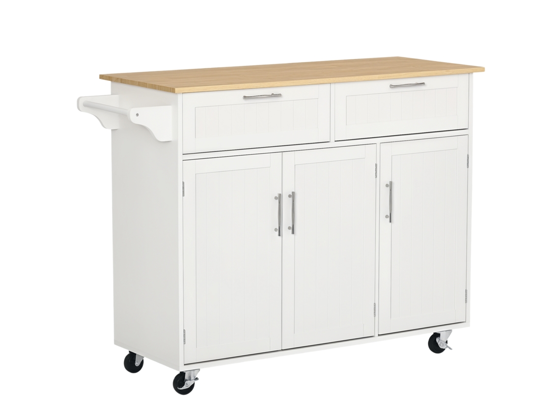Isla De Cocina Con 2 Cajones Y 6 Puertas, Roble Blanco, 121x46x91