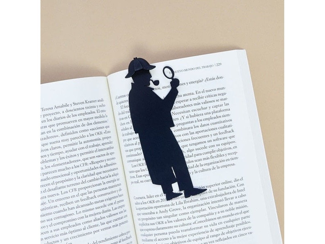 Marcador de libros de nailon resistente negro con silueta de detective famoso Sherlock Holmes Balvi