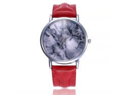 Reloj De Pulsera De Cuarzo Con Correa De Cuero Pu Marbled Ccq Unisex Rojo