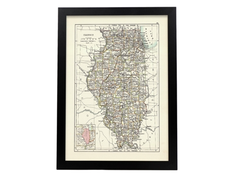 NACNIC Pósters Geográficos En Estilo Vintage. Mapa De Illinois De 1885. Ilustraciones De Antiguos Mapamundis En Tonos Sepia. Tamaño A4, Sin Marco.